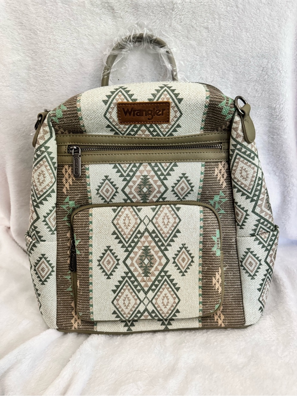 Wrangler Aztec-Pattern Canvas Backpack - Sage, Tan & Cream